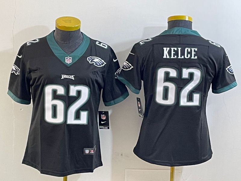 Women Philadelphia Eagles #62 Kelce Black 2025 Nike Vapor Limited NFL Jersey style 3->women nfl jersey->Women Jersey